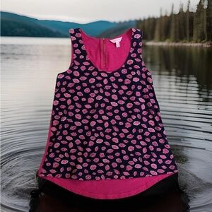 Lilly Pulitzer Hart Bocce Tank Top Women Small Kisses Pink Navy Lips Cotton